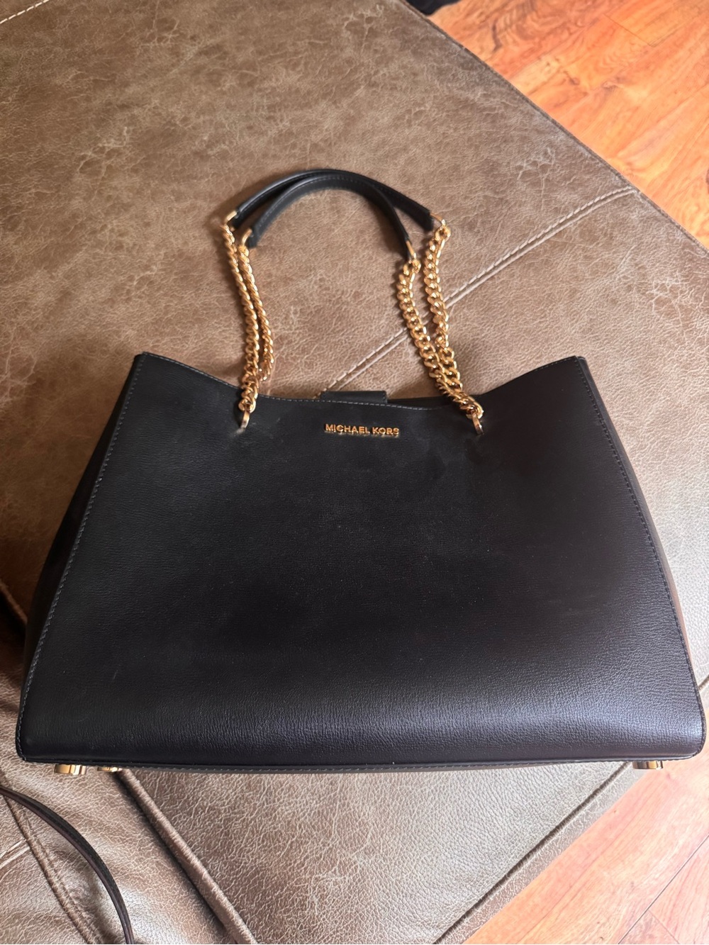 Michael Kors Black Tote with Gold Chain Handles
